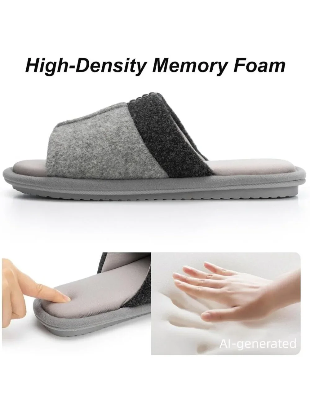 Mens Light Grey Flat Cozy Memory Foam Anti Skid Soft Slip On House Slipper Shoes
